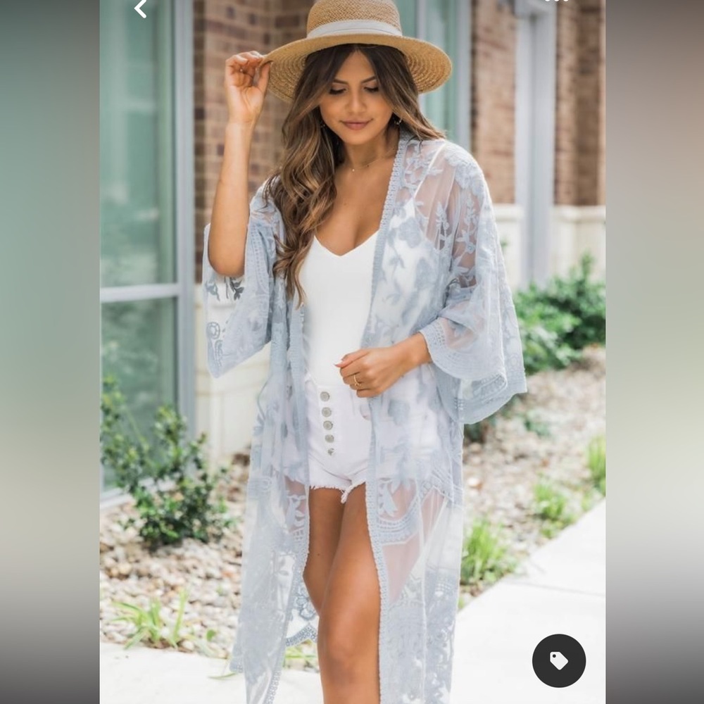 Pink Lily Light Blue Duster Kimono S/M